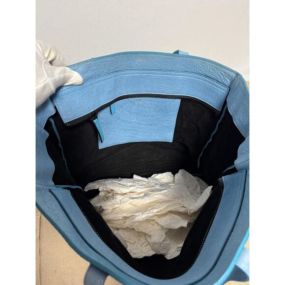 Facine Tote Bag Womens Light Blue Leather Large Shopper Croc Trim Shoulder Zip - Picture 8 of 13